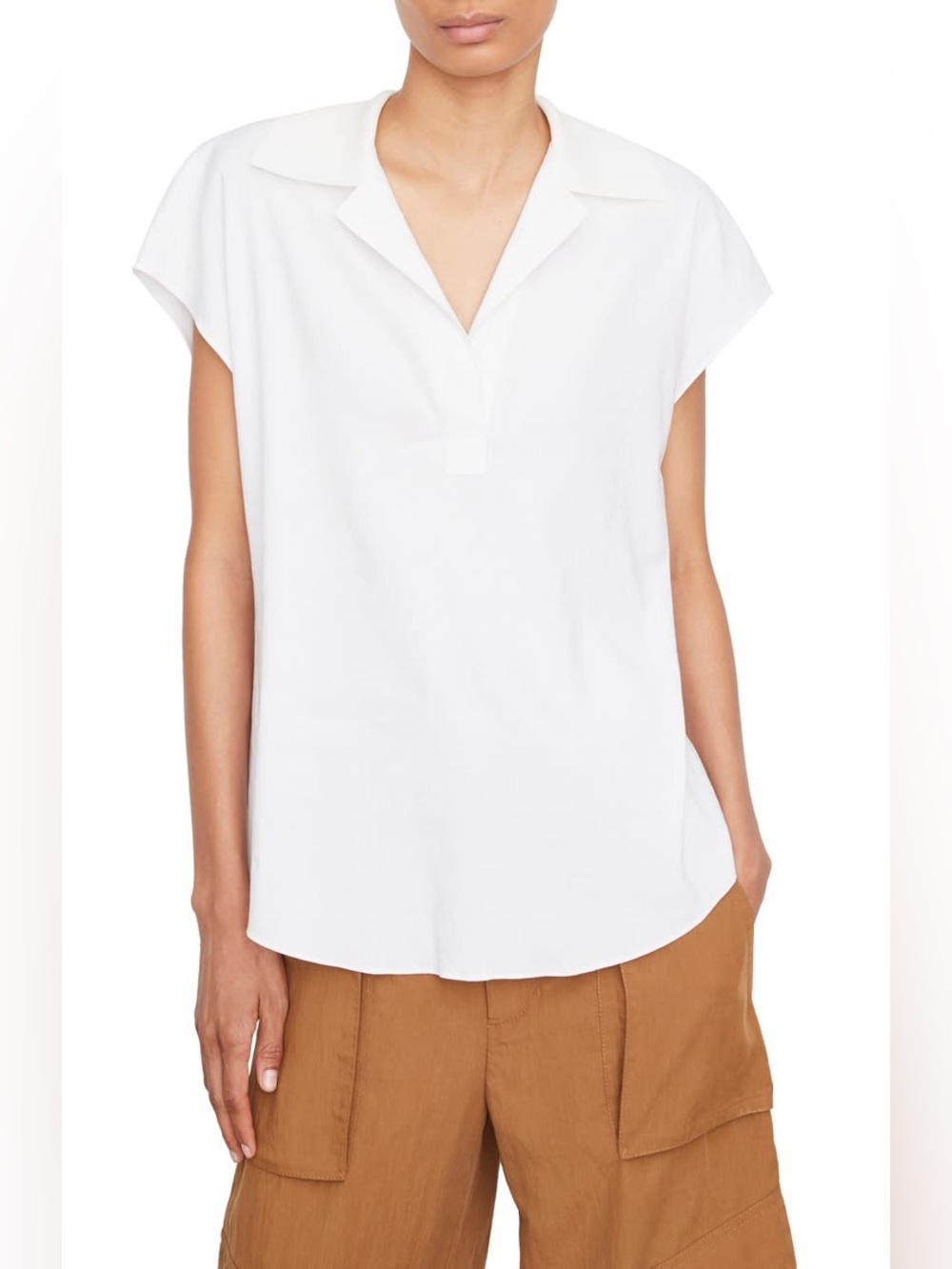VINCE LINEN BLEND POPOVER TOP